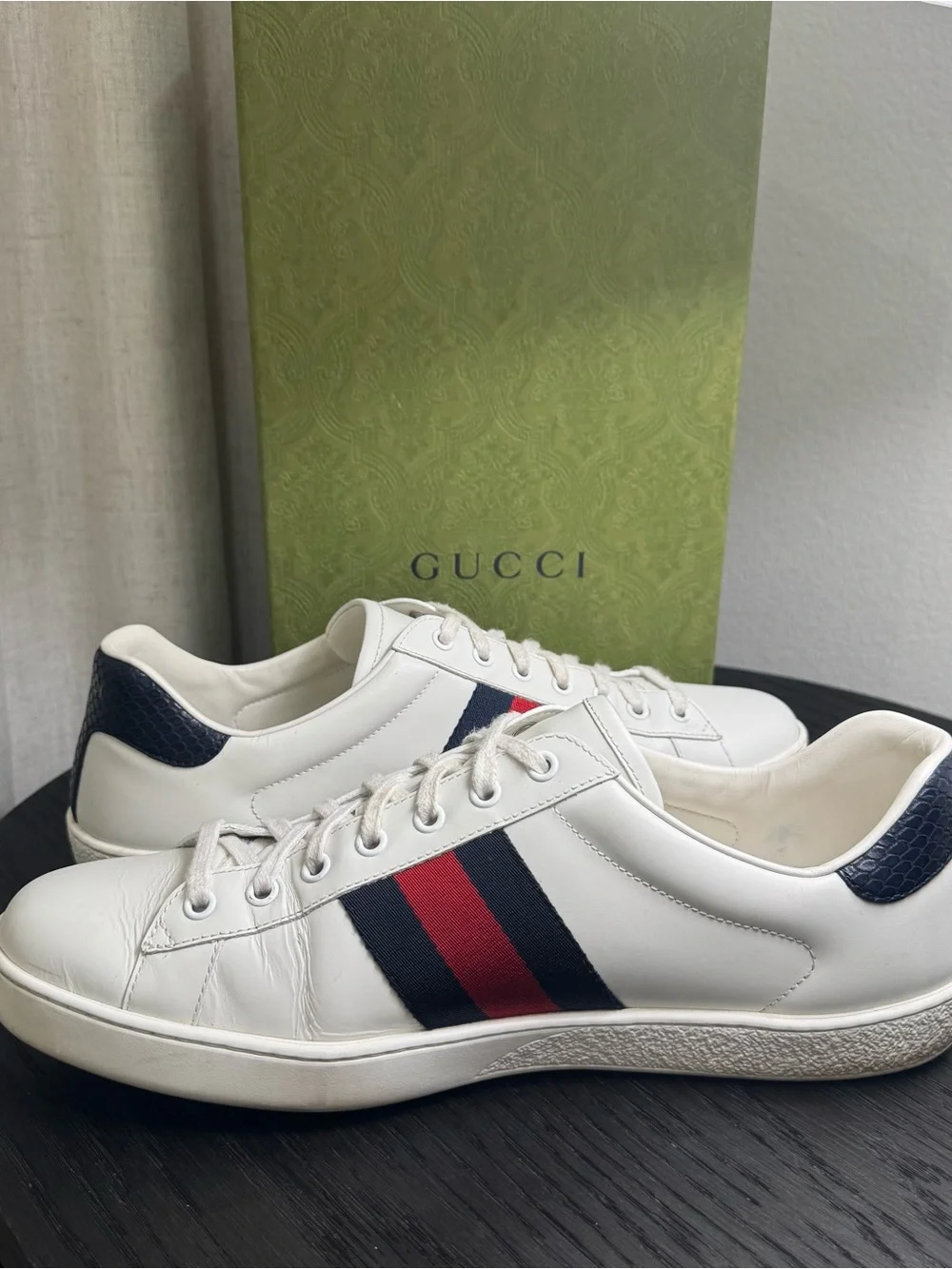 Gucci Ace Web Stripe Classic Leather Sneakers White 10.5